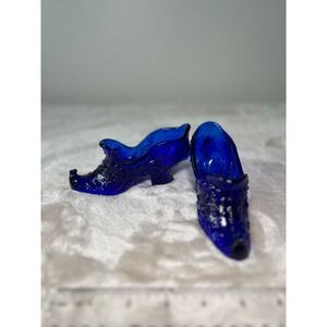 2 - Mosser‎ Victorian style Rose Cobalt Blue Glass Slipper Shoe, excellent